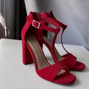Kelly & Katie Red T Strap Heeled Sandals